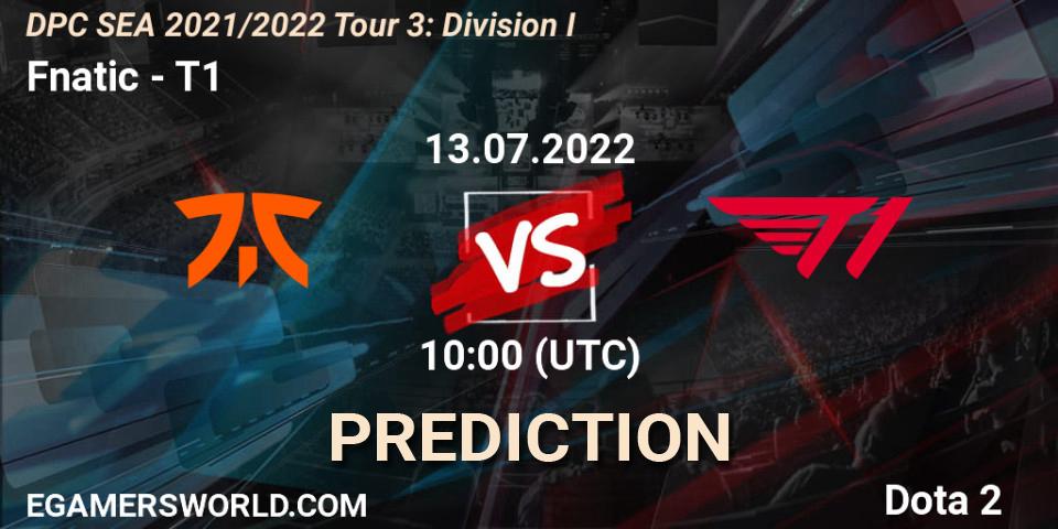 Fnatic vs T1: Match Prediction. 14.07.2022 at 10:15, Dota 2, DPC SEA 2021/2022 Tour 3: Division I