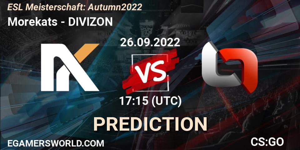 Morekats vs DIVIZON: Match Prediction. 26.09.2022 at 17:15, Counter-Strike (CS2), ESL Meisterschaft: Autumn 2022