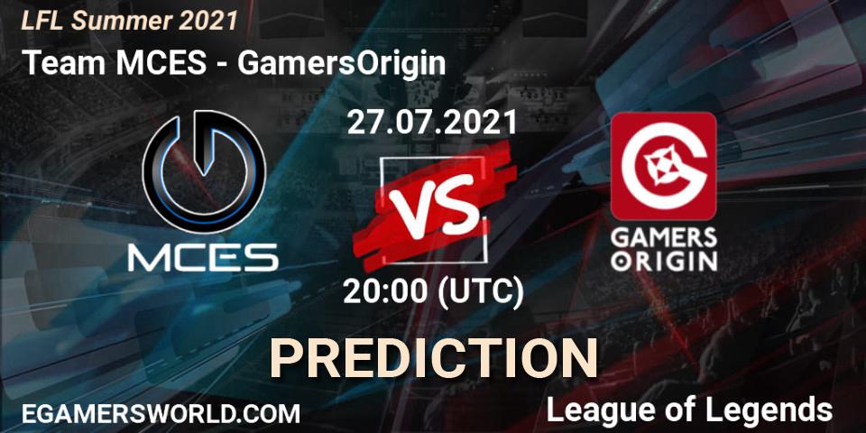Team MCES vs GamersOrigin: Match Prediction. 27.07.2021 at 20:00, LoL, LFL Summer 2021