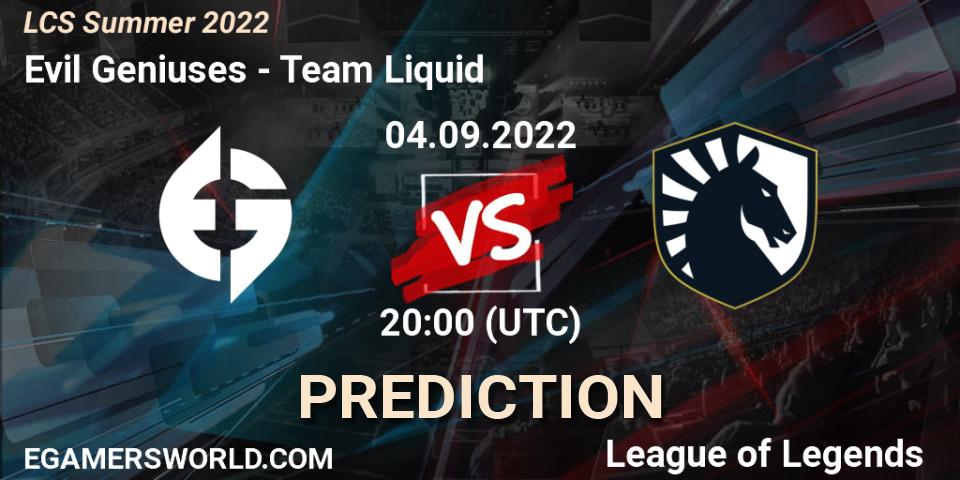 Evil Geniuses vs Team Liquid: Match Prediction. 04.09.22, LoL, LCS Summer 2022