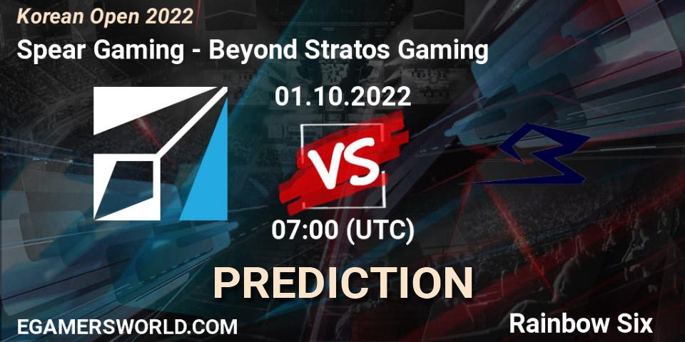 Spear Gaming vs Beyond Stratos Gaming: Match Prediction. 01.10.2022 at 07:00, Rainbow Six, Korean Open 2022
