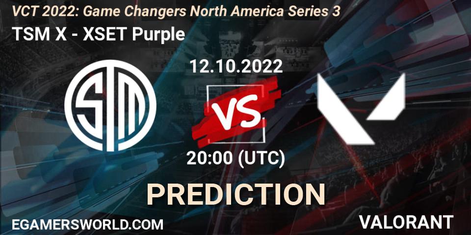 TSM X vs XSET Purple: Match Prediction. 12.10.2022 at 20:10, VALORANT, VCT 2022: Game Changers North America Series 3