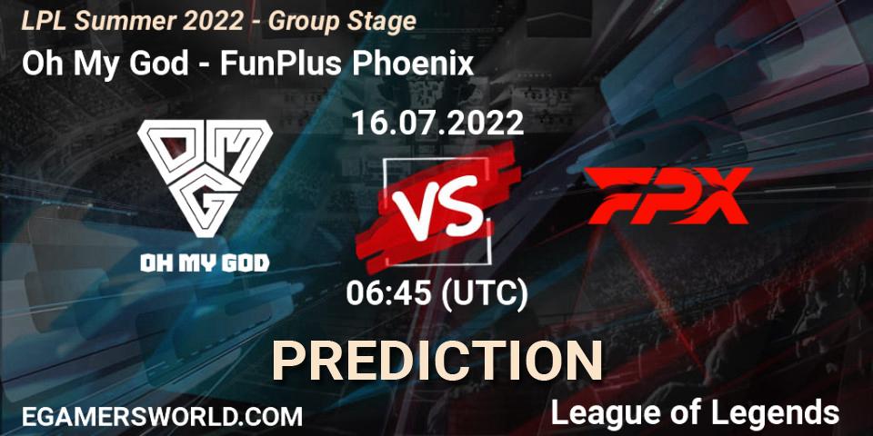 Oh My God vs FunPlus Phoenix: Match Prediction. 17.07.2022 at 07:00, LoL, LPL Summer 2022 - Group Stage