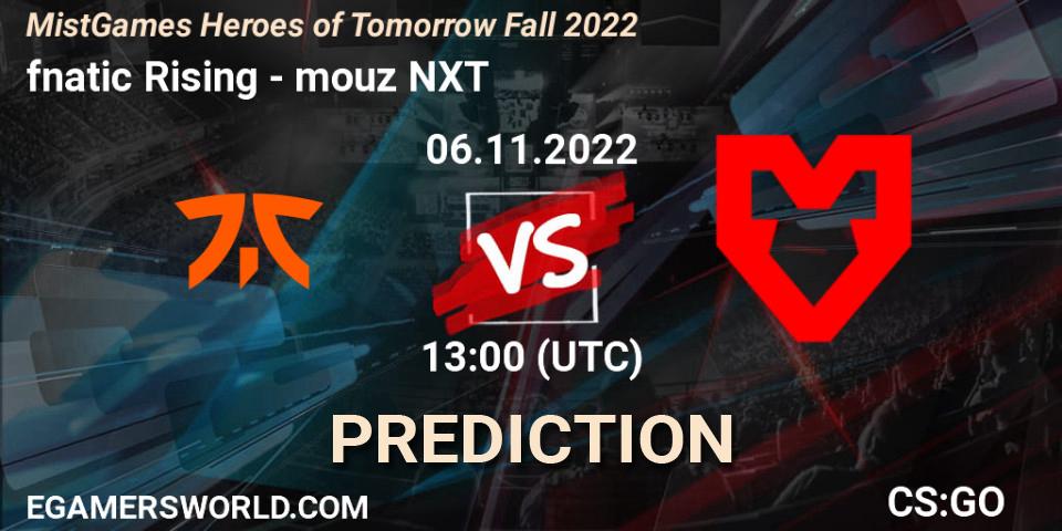 fnatic Rising vs mouz NXT: Match Prediction. 06.11.2022 at 13:00, Counter-Strike (CS2), MistGames Heroes of Tomorrow Fall 2022