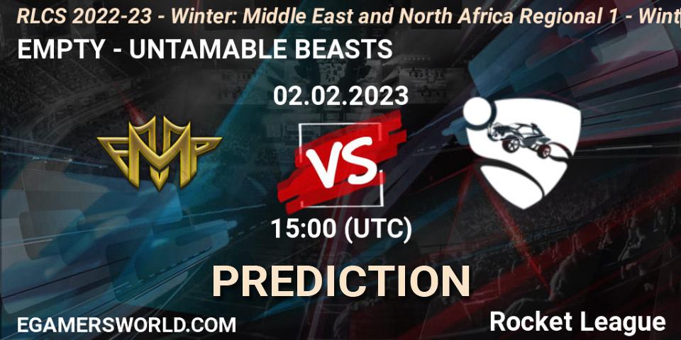 EMPTY vs UNTAMABLE BEASTS: Match Prediction. 02.02.2023 at 15:00, Rocket League, RLCS 2022-23 - Winter: Middle East and North Africa Regional 1 - Winter Open