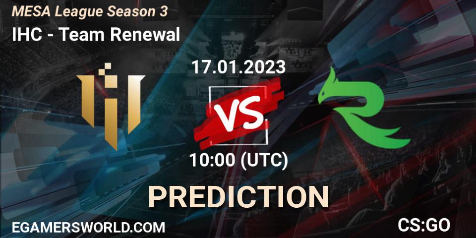 IHC vs Team Renewal: Match Prediction. 21.01.2023 at 03:00, Counter-Strike (CS2), MESA League Season 3