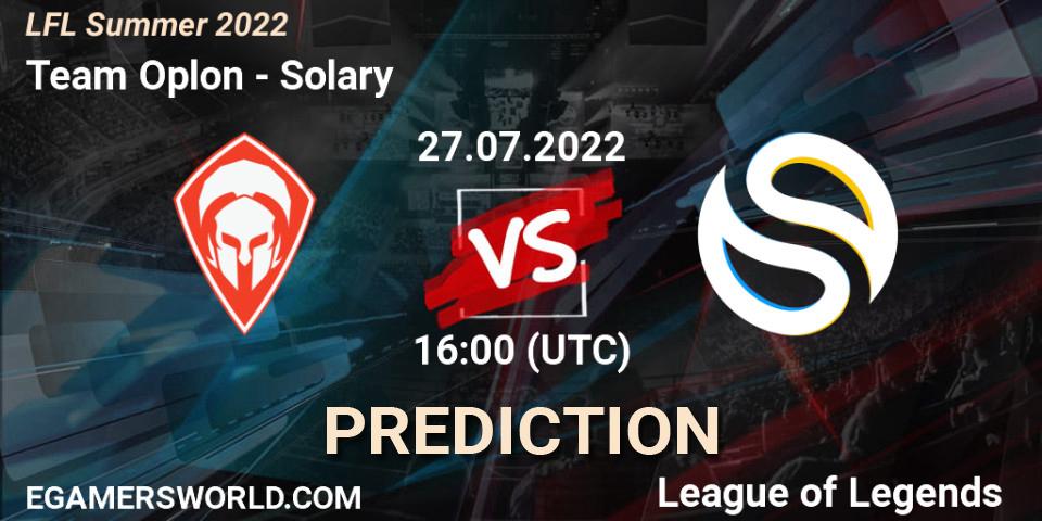 Team Oplon vs Solary: Match Prediction. 27.07.2022 at 16:00, LoL, LFL Summer 2022