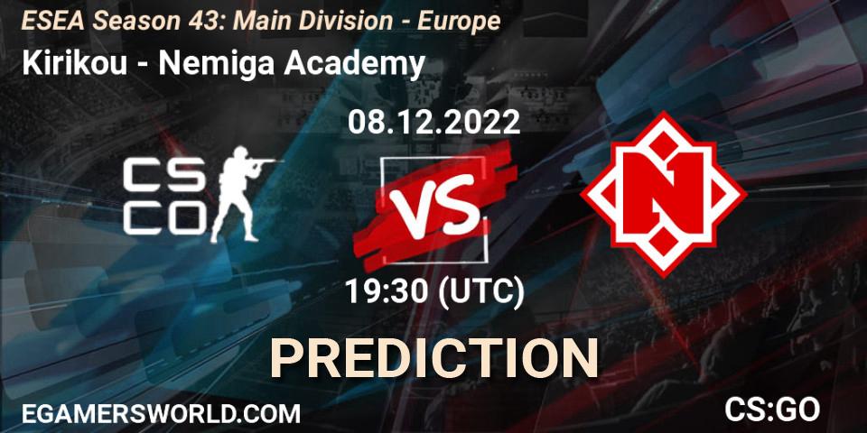 Kirikou vs Nemiga Academy: Match Prediction. 09.12.22, CS2 (CS:GO), ESEA Season 43: Main Division - Europe