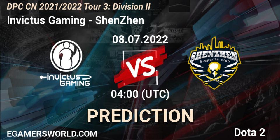 Invictus Gaming vs ShenZhen: Match Prediction. 08.07.22, Dota 2, DPC CN 2021/2022 Tour 3: Division II