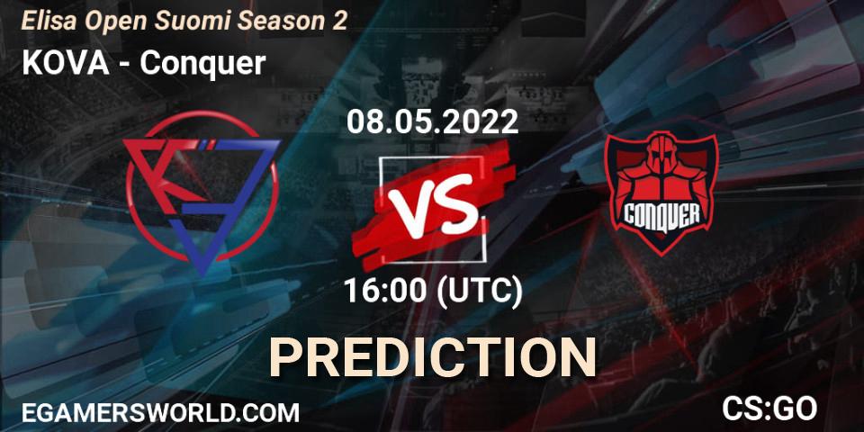 KOVA vs Conquer: Match Prediction. 08.05.2022 at 16:00, Counter-Strike (CS2), Elisa Open Suomi Season 2