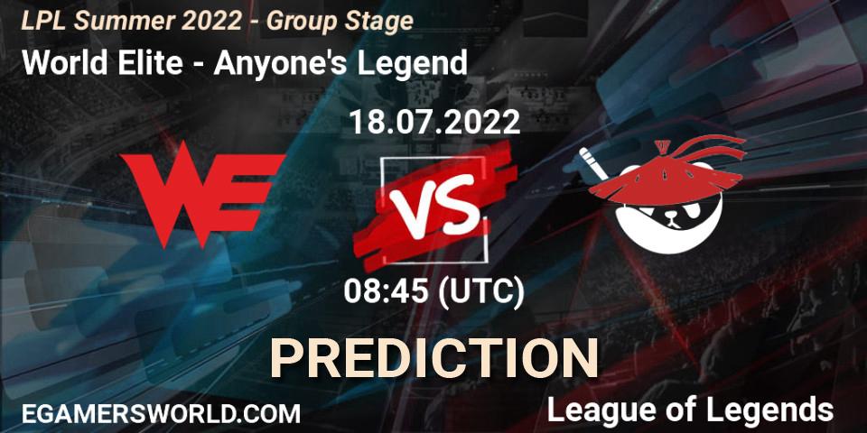 World Elite vs Anyone's Legend: Match Prediction. 18.07.22, LoL, LPL Summer 2022 - Group Stage