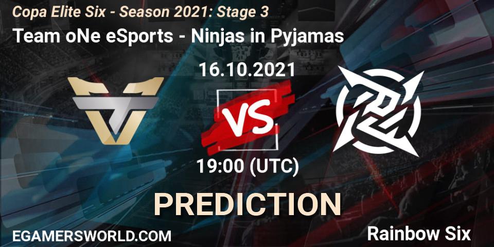Team oNe eSports vs Ninjas in Pyjamas: Match Prediction. 16.10.2021 at 19:00, Rainbow Six, Copa Elite Six - Season 2021: Stage 3