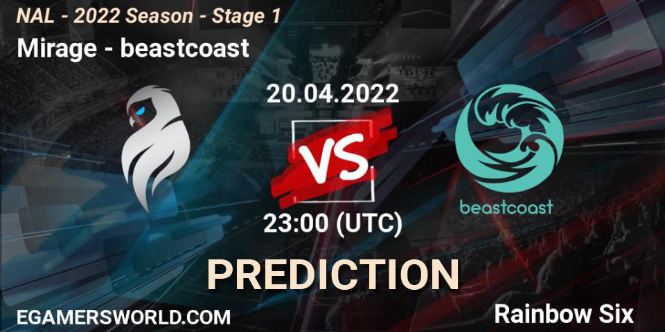 Mirage vs beastcoast: Match Prediction. 20.04.2022 at 23:00, Rainbow Six, NAL - Season 2022 - Stage 1
