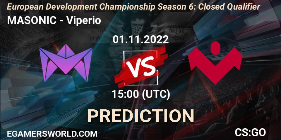 MASONIC vs Viperio: Match Prediction. 01.11.2022 at 15:00, Counter-Strike (CS2), European Development Championship Season 6: Closed Qualifier