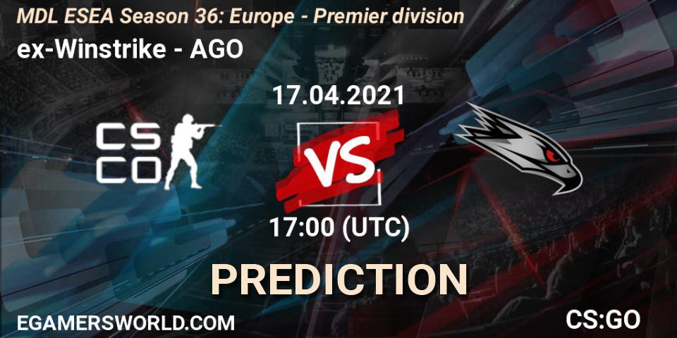 ex-Winstrike vs AGO: Match Prediction. 17.04.2021 at 17:00, Counter-Strike (CS2), MDL ESEA Season 36: Europe - Premier division