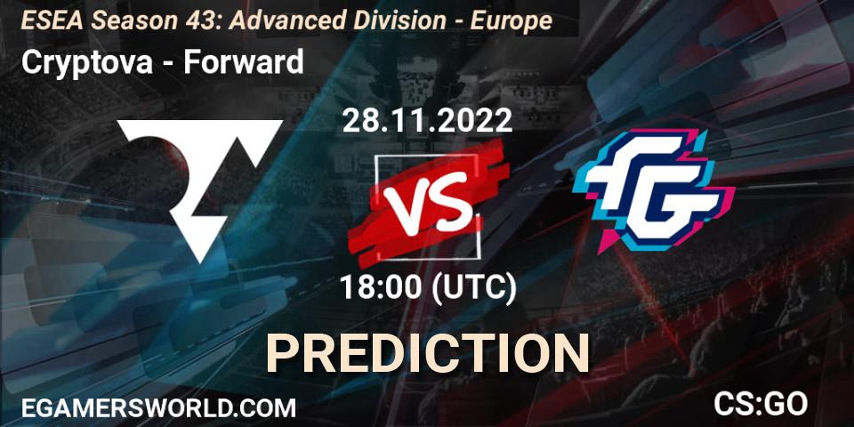 Cryptova vs Forward: Match Prediction. 28.11.22, CS2 (CS:GO), ESEA Season 43: Advanced Division - Europe