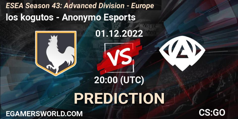 los kogutos vs Anonymo Esports: Match Prediction. 01.12.2022 at 20:00, Counter-Strike (CS2), ESEA Season 43: Advanced Division - Europe