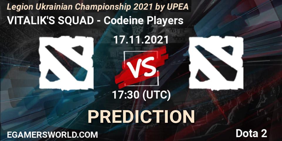 VITALIK'S SQUAD vs Codeine Players: Match Prediction. 17.11.2021 at 17:30, Dota 2, Legion Ukrainian Championship 2021 by UPEA