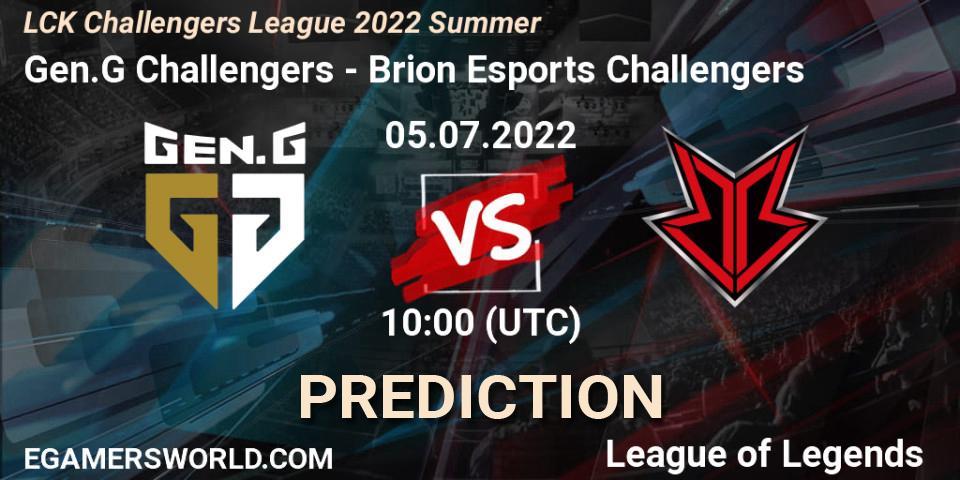 Gen.G Challengers vs Brion Esports Challengers: Match Prediction. 05.07.2022 at 10:00, LoL, LCK Challengers League 2022 Summer