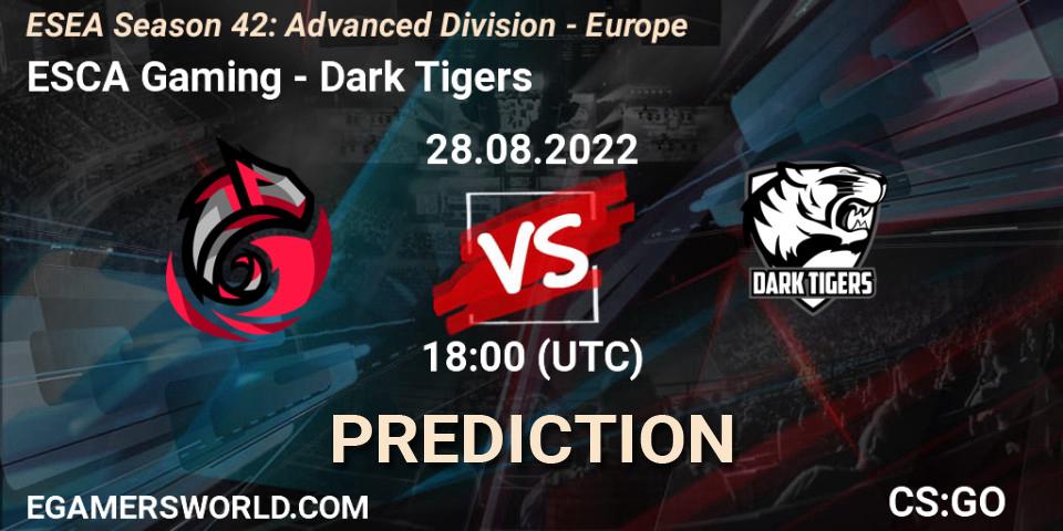 ESCA Gaming vs Dark Tigers: Match Prediction. 28.08.2022 at 18:00, Counter-Strike (CS2), ESEA Season 42: Advanced Division - Europe