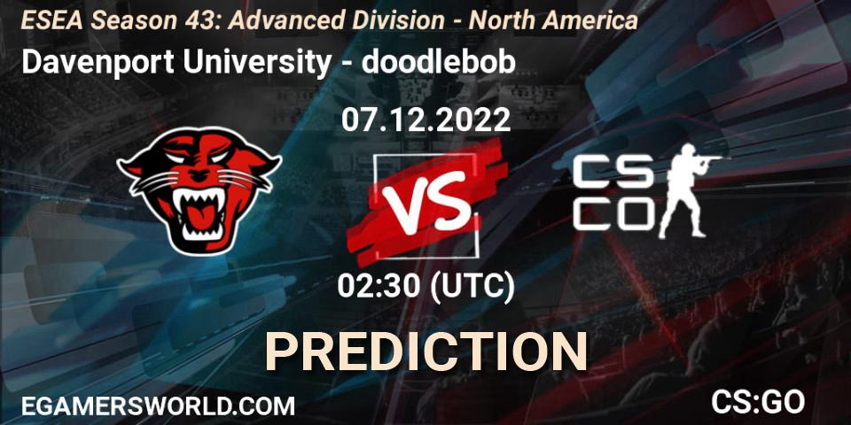 Davenport University vs doodlebob: Match Prediction. 07.12.2022 at 01:00, Counter-Strike (CS2), ESEA Season 43: Advanced Division - North America