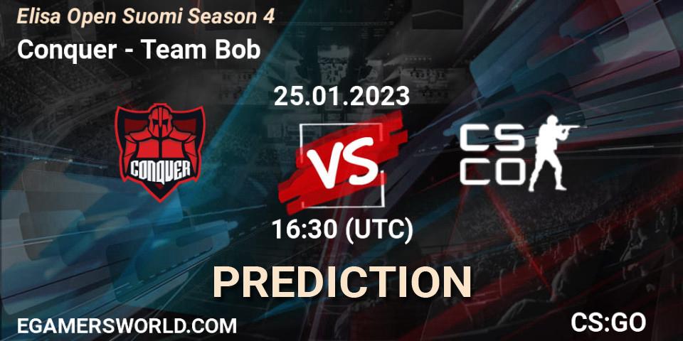 Conquer vs Team Bob: Match Prediction. 25.01.23, CS2 (CS:GO), Elisa Open Suomi Season 4