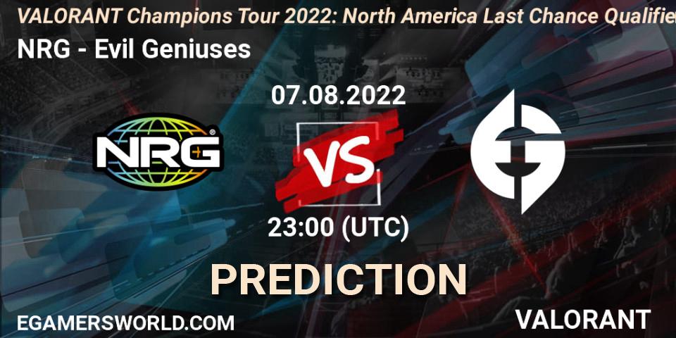 NRG vs Evil Geniuses: Match Prediction. 07.08.22, VALORANT, VCT 2022: North America Last Chance Qualifier