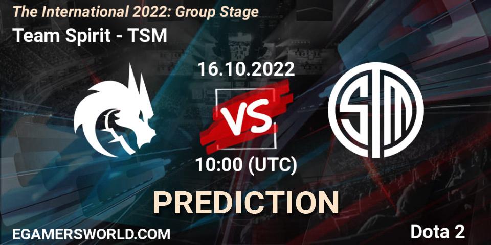 Team Spirit vs TSM: Match Prediction. 16.10.2022 at 11:22, Dota 2, The International 2022: Group Stage