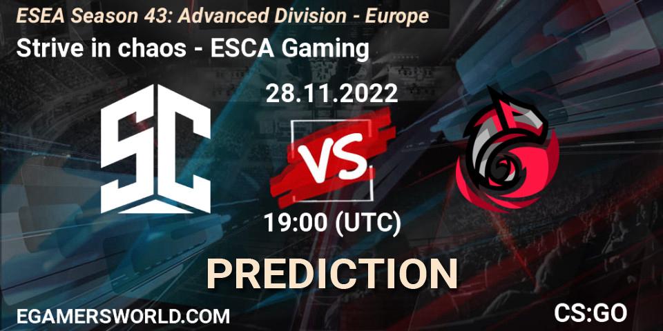 Strive in chaos vs ESCA Gaming: Match Prediction. 28.11.2022 at 19:00, Counter-Strike (CS2), ESEA Season 43: Advanced Division - Europe