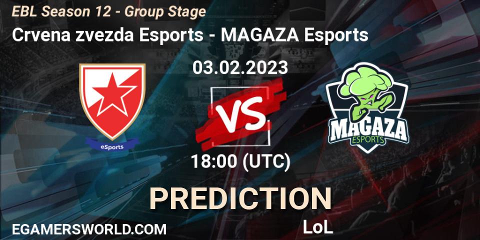 Crvena zvezda Esports vs MAGAZA Esports: Match Prediction. 03.02.2023 at 18:00, LoL, EBL Season 12 - Group Stage