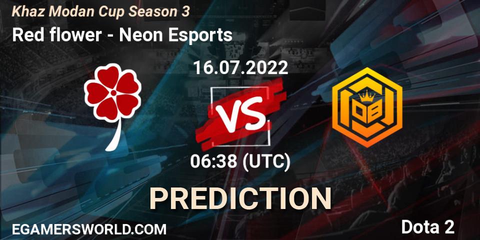 Red flower vs Neon Esports: Match Prediction. 16.07.2022 at 06:38, Dota 2, Khaz Modan Cup Season 3