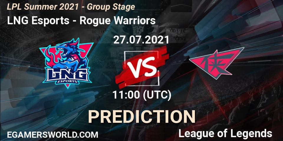 LNG Esports vs Rogue Warriors: Match Prediction. 27.07.2021 at 11:50, LoL, LPL Summer 2021 - Group Stage