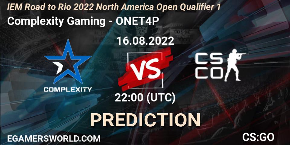 Complexity Gaming vs ONET4P: Match Prediction. 16.08.2022 at 22:30, Counter-Strike (CS2), IEM Road to Rio 2022 North America Open Qualifier 1