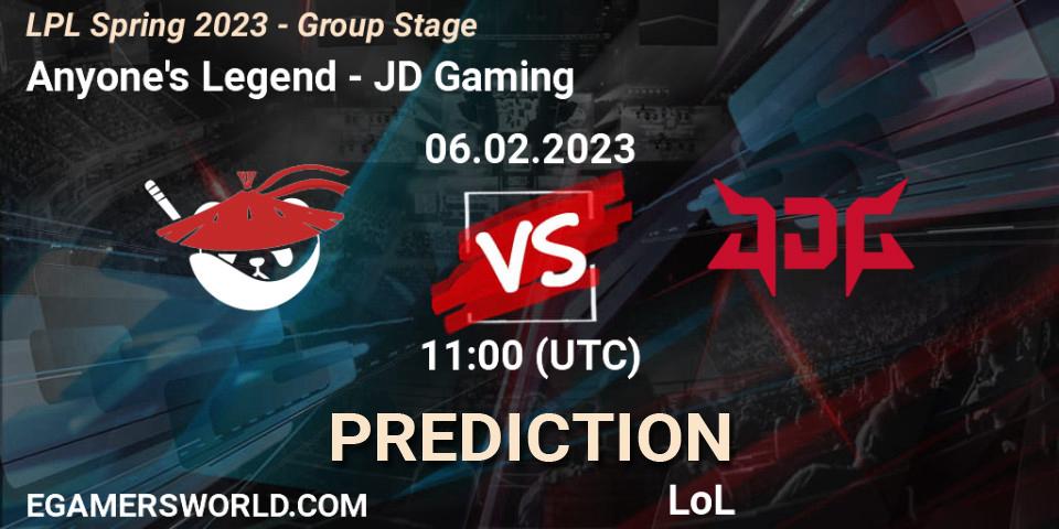 Anyone's Legend vs JD Gaming: Match Prediction. 06.02.23, LoL, LPL Spring 2023 - Group Stage
