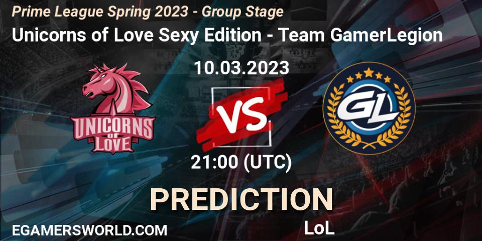 Unicorns of Love Sexy Edition vs Team GamerLegion: Match Prediction. 10.03.2023 at 20:00, LoL, Prime League Spring 2023 - Group Stage