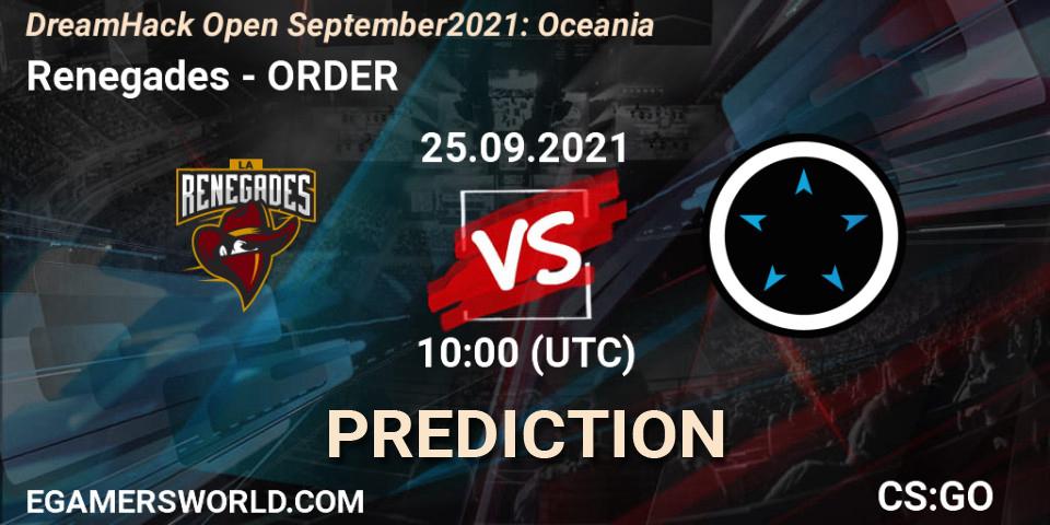 Renegades vs ORDER: Match Prediction. 25.09.2021 at 10:00, Counter-Strike (CS2), DreamHack Open September 2021: Oceania