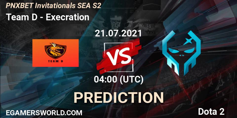 Team D vs Execration: Match Prediction. 21.07.2021 at 04:00, Dota 2, PNXBET Invitationals SEA S2