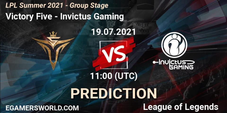 Victory Five vs Invictus Gaming: Match Prediction. 19.07.2021 at 11:00, LoL, LPL Summer 2021 - Group Stage