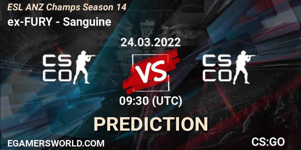 ex-FURY vs Sanguine: Match Prediction. 24.03.2022 at 11:00, Counter-Strike (CS2), ESL ANZ Champs Season 14