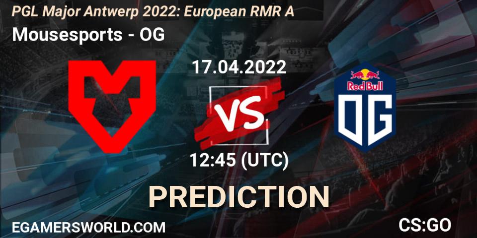 Mousesports vs OG: Match Prediction. 17.04.2022 at 12:10, Counter-Strike (CS2), PGL Major Antwerp 2022: European RMR A