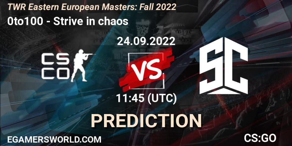 0to100 vs Strive in chaos: Match Prediction. 24.09.2022 at 12:00, Counter-Strike (CS2), TWR Eastern European Masters: Fall 2022