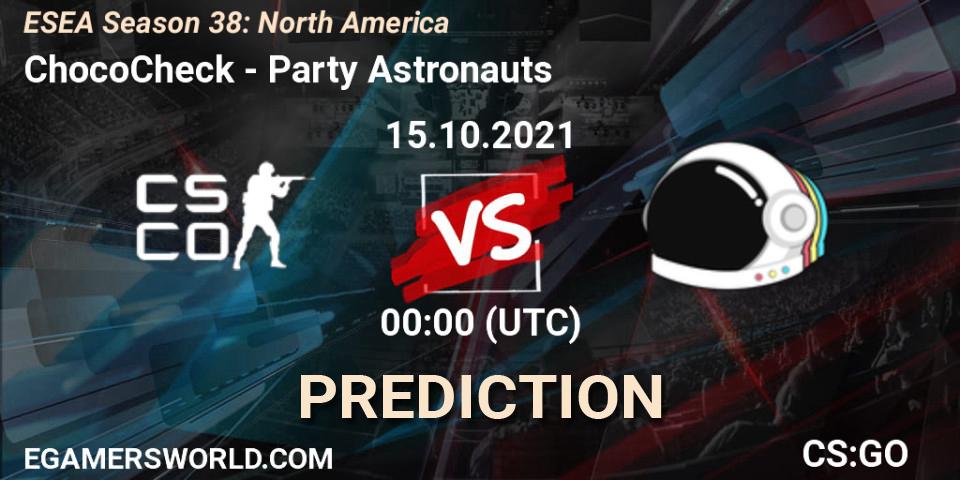 ChocoCheck vs Party Astronauts: Match Prediction. 15.10.2021 at 00:00, Counter-Strike (CS2), ESEA Season 38: North America 