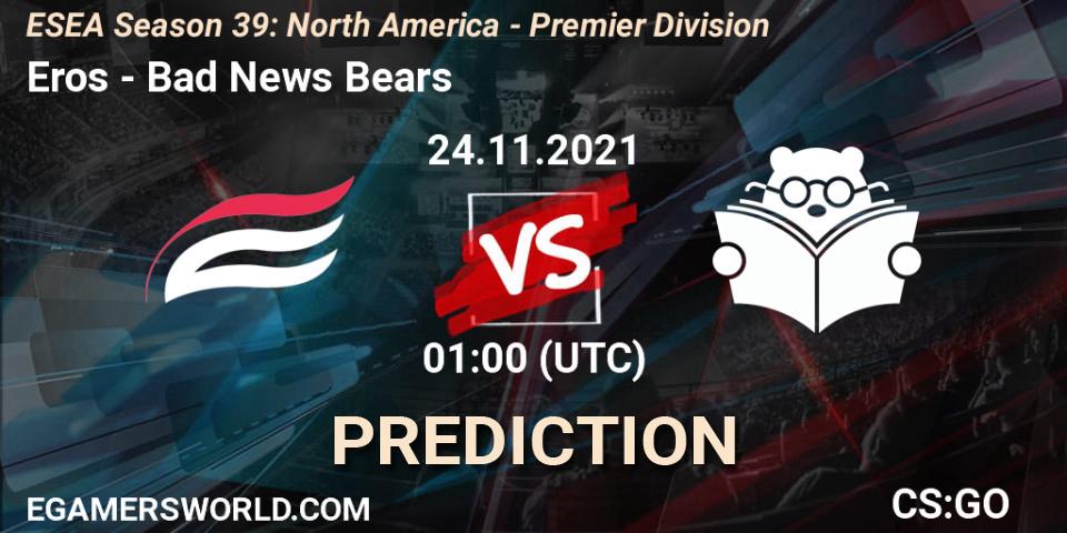 Eros vs Bad News Bears: Match Prediction. 24.11.2021 at 01:00, Counter-Strike (CS2), ESEA Season 39: North America - Premier Division