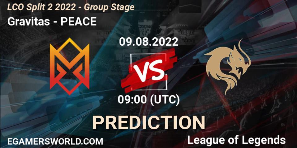 Gravitas vs PEACE: Match Prediction. 09.08.2022 at 09:00, LoL, LCO Split 2 2022 - Group Stage
