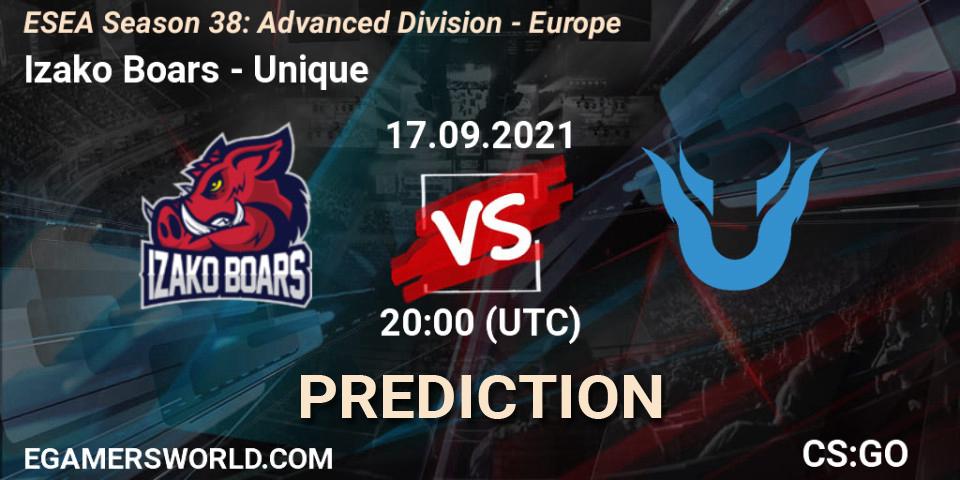 Izako Boars vs Unique: Match Prediction. 17.09.2021 at 20:00, Counter-Strike (CS2), ESEA Season 38: Advanced Division - Europe