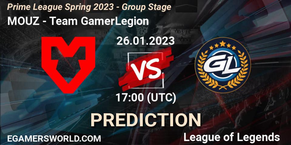 MOUZ vs Team GamerLegion: Match Prediction. 26.01.2023 at 20:00, LoL, Prime League Spring 2023 - Group Stage