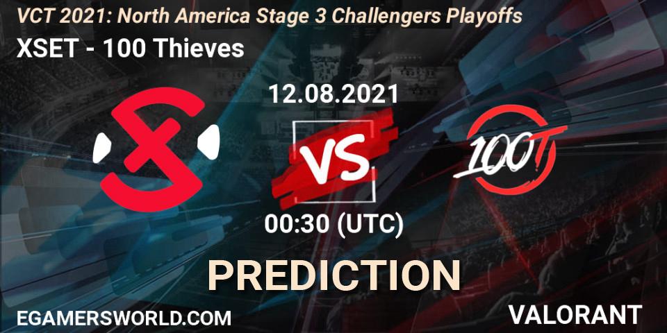 XSET vs 100 Thieves: Match Prediction. 12.08.2021 at 00:30, VALORANT, VCT 2021: North America Stage 3 Challengers Playoffs