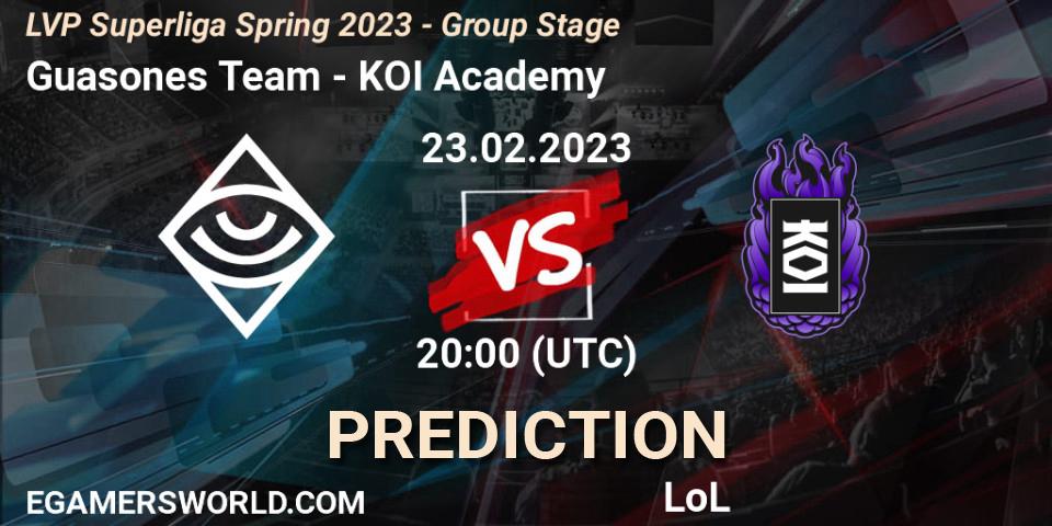 Guasones Team vs KOI Academy: Match Prediction. 23.02.2023 at 17:00, LoL, LVP Superliga Spring 2023 - Group Stage