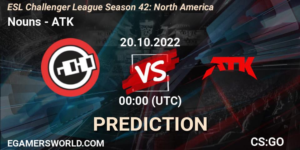 Nouns vs ATK: Match Prediction. 20.10.2022 at 00:00, Counter-Strike (CS2), ESL Challenger League Season 42: North America