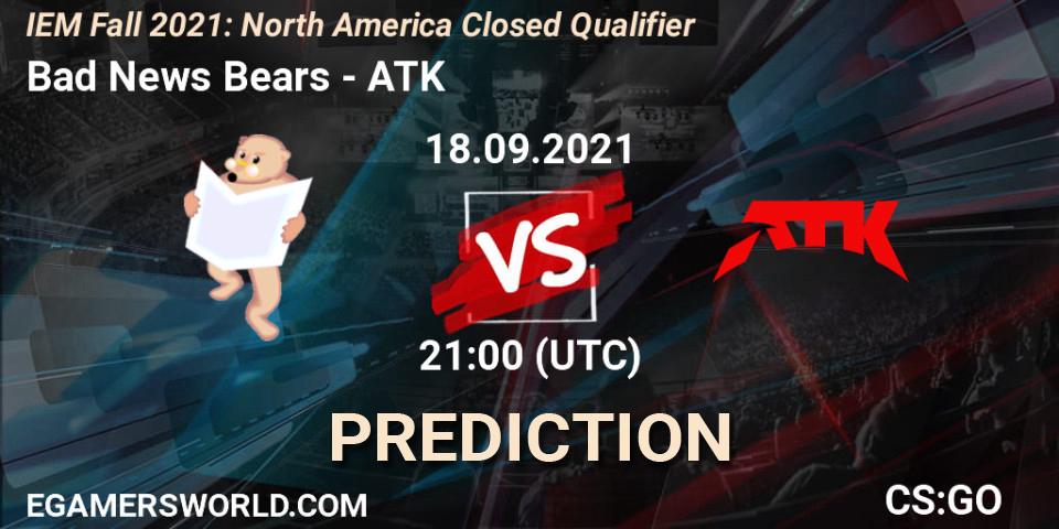 Bad News Bears vs ATK: Match Prediction. 18.09.2021 at 21:00, Counter-Strike (CS2), IEM Fall 2021: North America Closed Qualifier